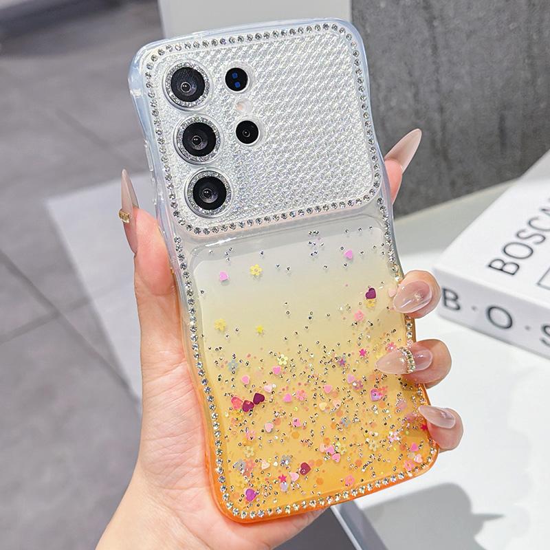 

Rhinestone Gradient Color Phone Case for Samsung Galaxy S26 S25 Ultra S24 Wave Edge Back Cover For Galaxy S26 UItra