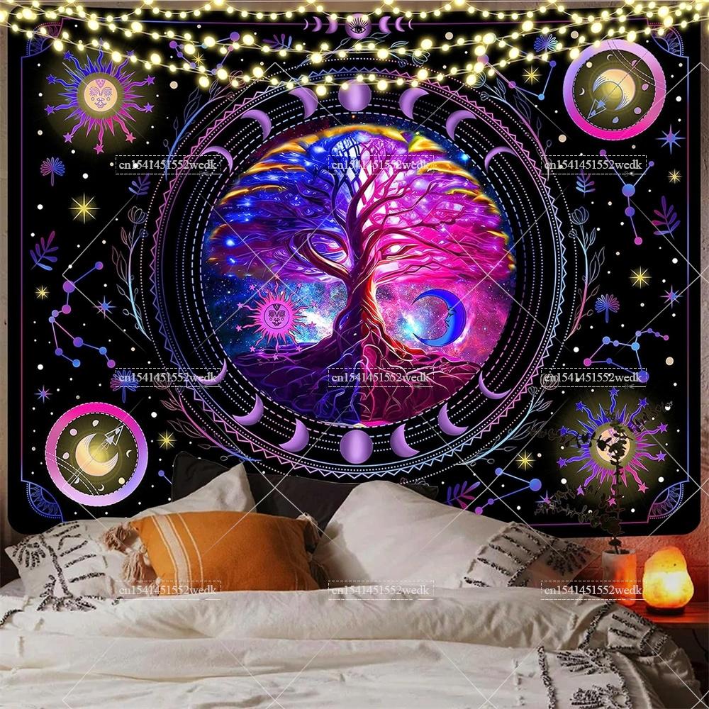 Tree Of Life Tapestry Wall Hanging For Home Decor Sun And Moon Tarot Tapestries Zodiac Constellation Aesthetic Yoga Meditation