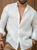 Men S Long Sleeve Solid Color Casual Cotton Linen Shirt