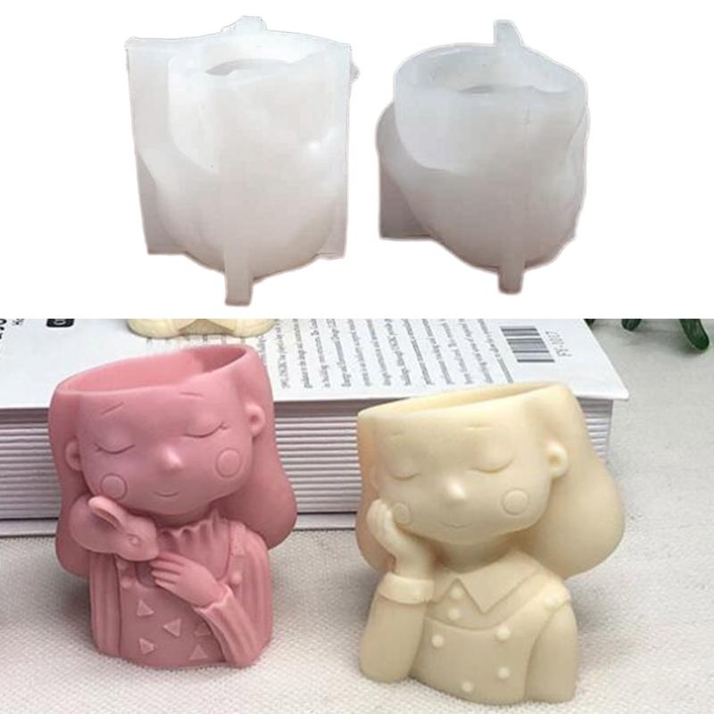 2×Head-Planter Silicone Mold Face Flower Pot Concrete Mold Face Statue Planter Mold Face Flower Vase Epoxy Casting Mold