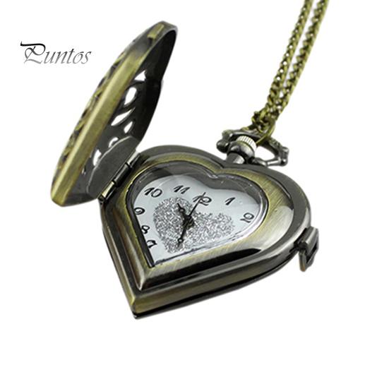 Alloy Vintage Pocket Watch Hollow Heart-shaped for Daily Life Quartz