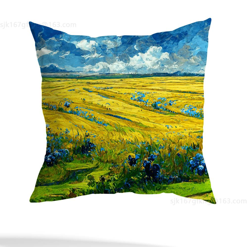 Van Gogh Pillow Case Anti-dustmite Pillowcase Invisible Zipper Silky Short Plush Sofa Cushion Cover
