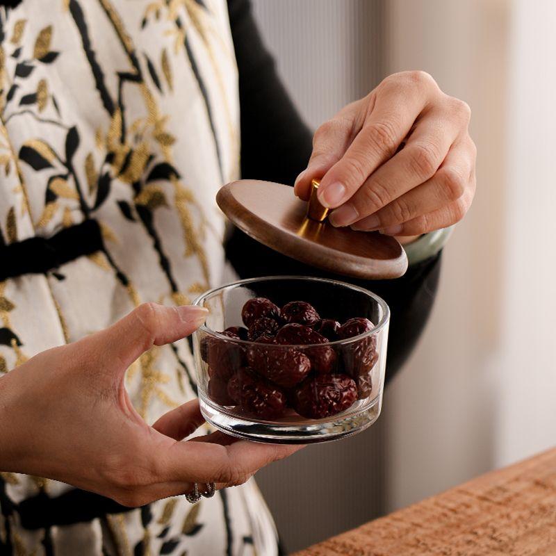 Fruit Tray Living Room Household Acacia Wood Snack Plate Light Luxury High-end Glass Tea Table Candy Division of Dry Fruit Tray