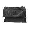[Gebraucht] Ysl Niki Silberne Kette Schwarzes Etikett Logo Vintage Faltenleder Crossbody Schultertasche - Gut #9X3D98