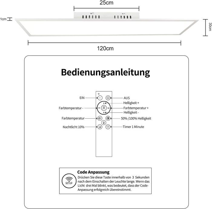 Plafonnier LED - NETTLIFE - Panneau 120x30 40W - Dimmable - Télécommande - Blanc chaud 3000K