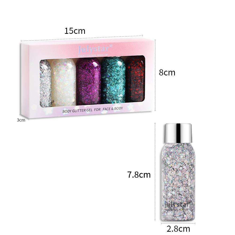 Julystar Body Glitter Gel Set 5 Colors Face & Body Chunky Sequin Liquid Eyeshadow Festival Stage Makeup Sparkling Holographic Cosmetic Kit