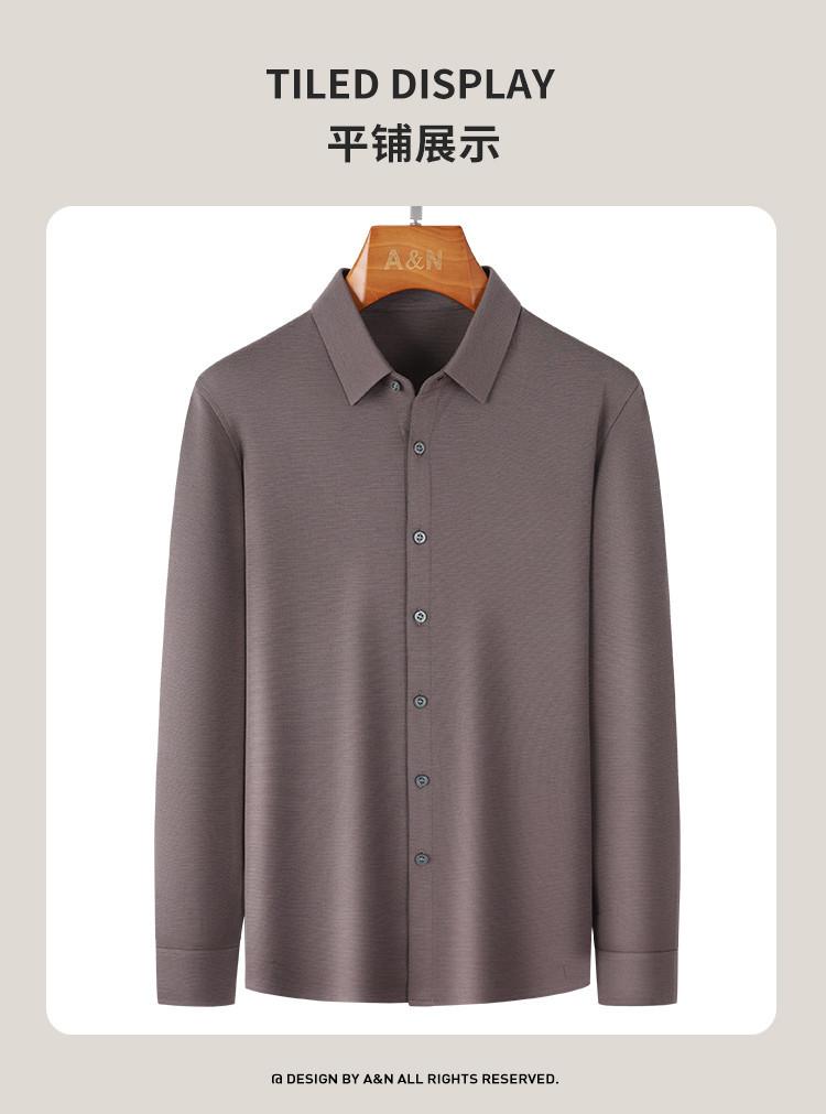 [Modal+Mulberry Silk+Cashmere] Dark Striped Jacquard Long-sleeved Shirt for Men's Casual Base