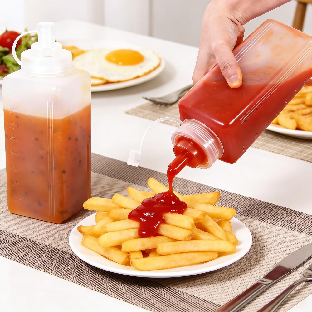 Botella de Salsa para Apretar de 1000ML con Tapa Calibre Grande Botella de Plástico para Apretar Mermelada Dispensador de Condimentos Tarro de Condimentos a Prueba de Polvo para Cocina