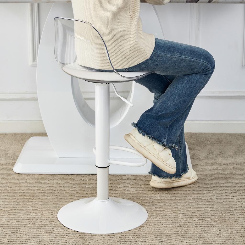 2-Pack Adjustable Bar Chair: Transparent Backrest + White Metal Legs, Height-Adjustable from 82-104 cm, 360 degrees Rotation.