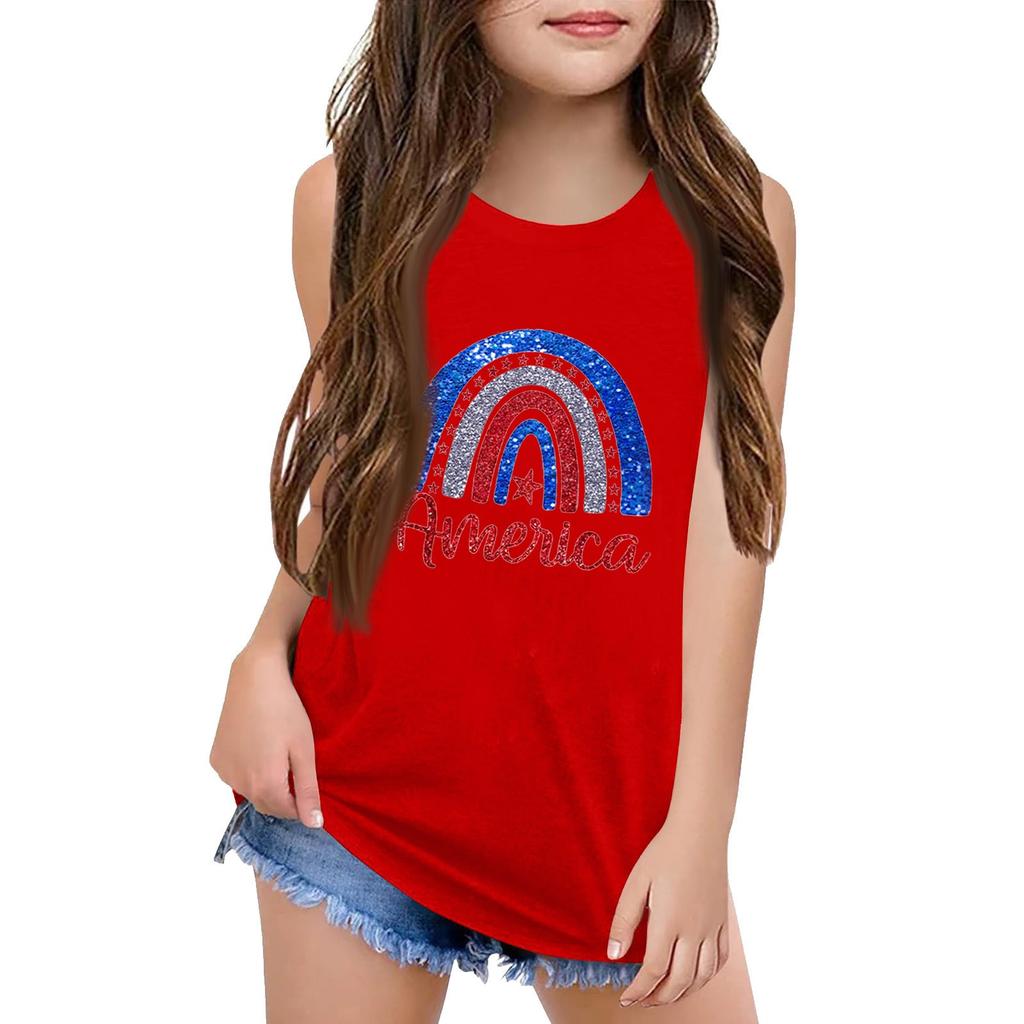 Girls  Kids Summer Crewneck Sleeveless Shirts Tank Tops