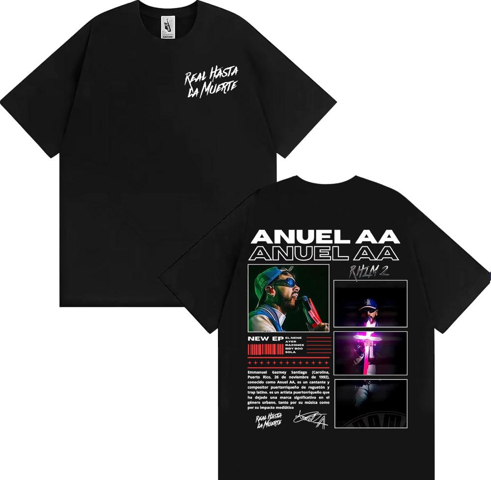 Rapper Anuel AA Rhlm 2 Album 2026 Tour Tshirts Men Women Fashion Hip Hop High Street T Shirt Cotton ONeck Short Sleeve Tshirt