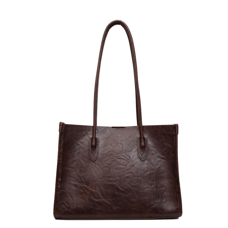 Retro soft leather pu commuter tote bag women's large-capacity shoulder bag new versatile fashion handbag
