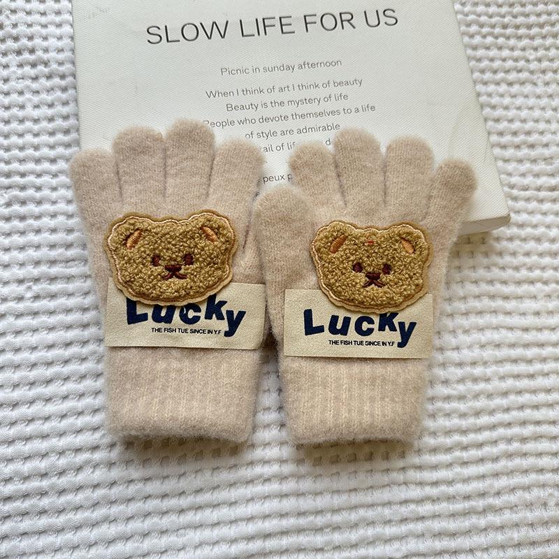 Korean Autumn and Winter Children's Gloves Sanrio Cartoon Warm and Cold Proof Thickened Baby Gloves Knitted Five Finger Gloves
