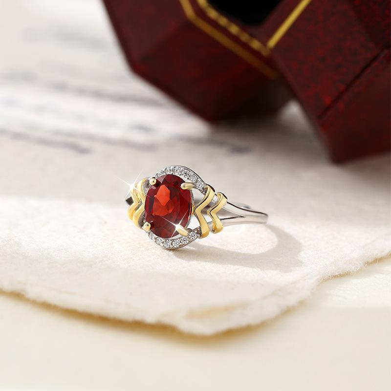 New Natural Spar Ring S925 Sterling Silver Ring Women's Two-color Gold-plated High-end Design Fashion Retro Jewelry Gift