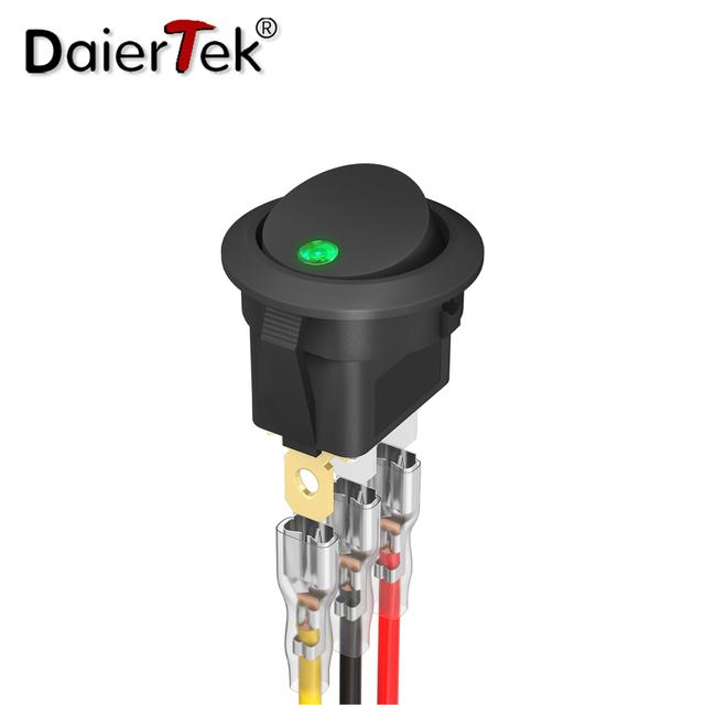 DaierTek 4PCS Round Rocker Switch 12V 20A Round Toggle Switch 12 Volt DC Lighted 3 Pin 2 Way SPST Switch for Automotive Car Boat