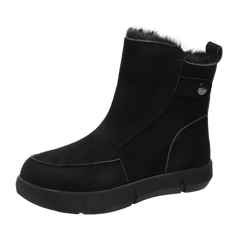 Fashion 2024 Fashion Shoes Female Side Zipper Women's Boots Winter Round Toe Plush Fleece for Warmth Solid Short Barrel Flat Boots