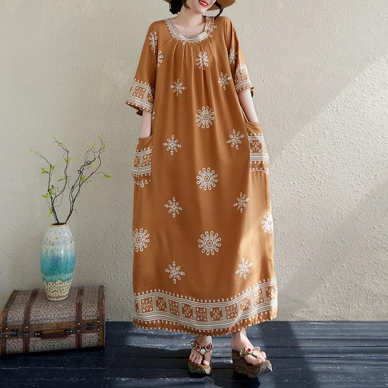 Krótki rękaw Plus rozmiar vintage kwiatowy nowy w sukienkach dla kobiet na co dzień, luźna, długa letnia sukienka