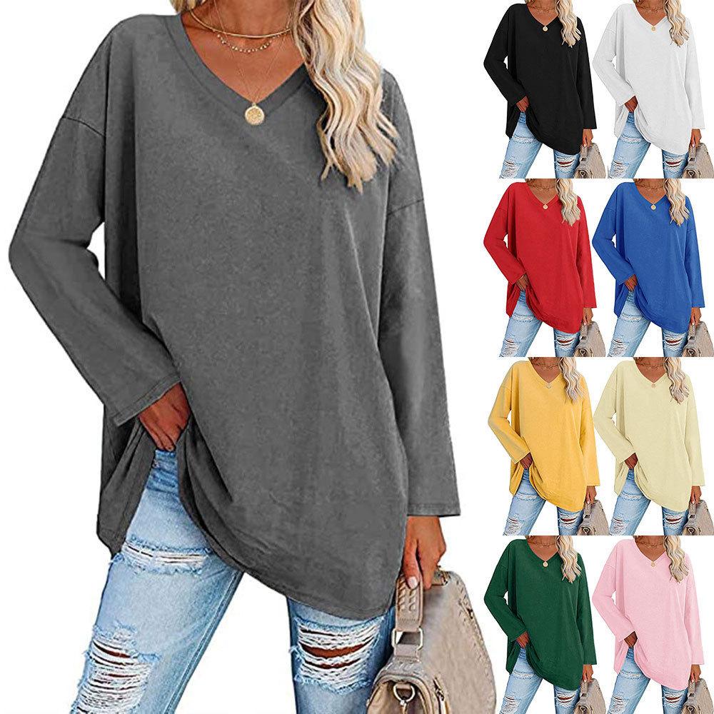 Damen Lockeres Langarm V-Ausschnitt Strickoberteil Große Plus Size Oberteile Damen Frühling Sommer Einfarbiges Oberteil Langarm V-Ausschnitt