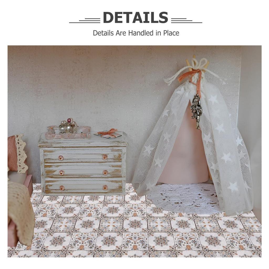 VICASKY Miniature Dollhouse Floor Scale Retro Floral Design Floor Dollhouse 16x12 Model Decor Tiles, 1/12 Mats, Accessories, Inches, Vintage-Style