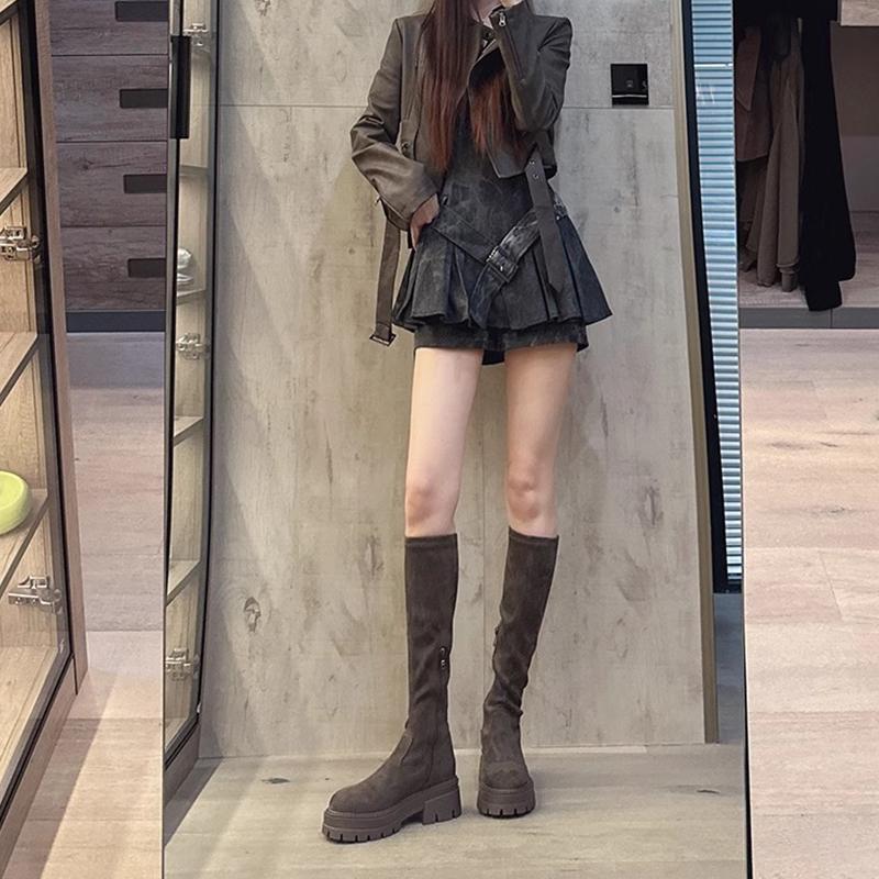 But Knee Suede Boots Children Thick-soled Autumn and Winter New Thin Elastic Long Tube Flat Bottom