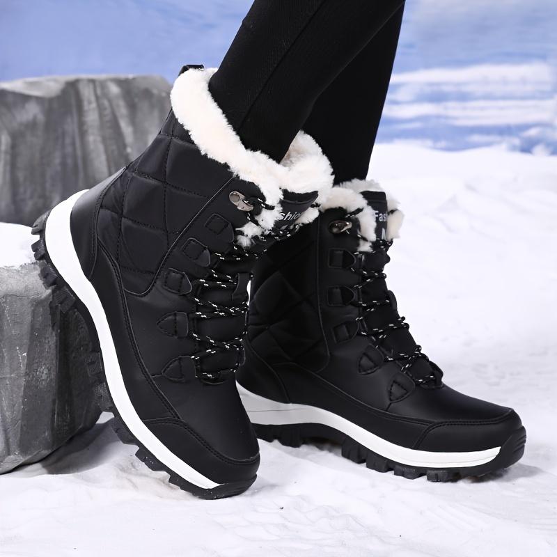 Women's High-Top Snow Boots, Solid Color, Round Toe, Warm Plush Lining, Anti-Slip Rubber Sole, Durable Fabric Insole, Man-Made Upper - Casual Footwear