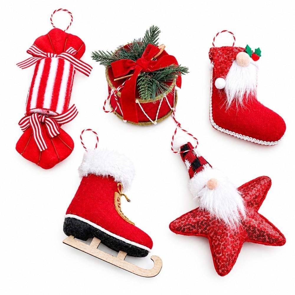 Assorted Shapes Christmas Fabric Ornament Foam Inner Holiday Fabric Charm Seasonal Display