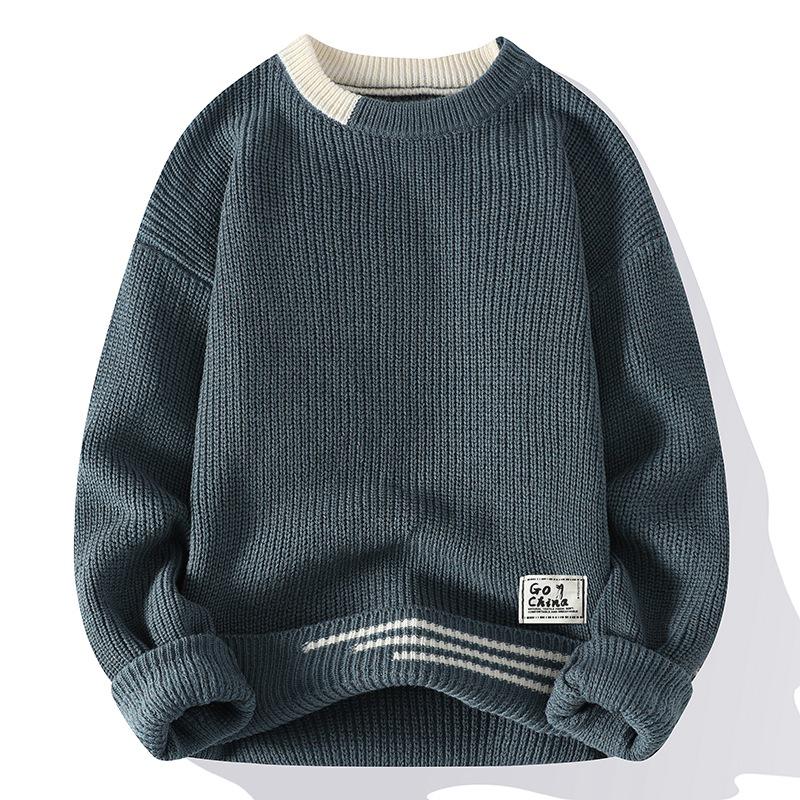 Retro Style Men's Thick Knit Round Neck Sweater for Cross-Border Trade