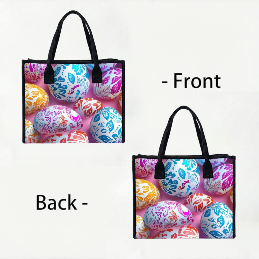 Easter Egg Pattern Tote Bag Fashionable Portable Handbag for Daily Use Shopping