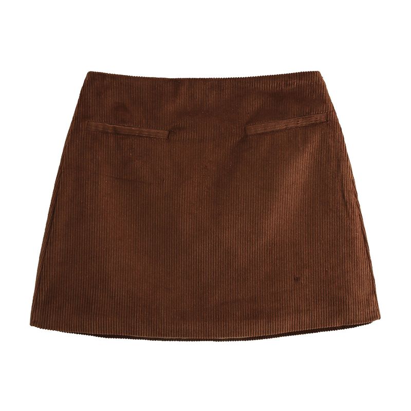 

Kaslead New Arrival Women s Fashion Style Stylish Simple and Versatile Leisure Corduroy Mini Skirt Light brown L