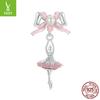 Ballet Girl Diy Pendant Accessories, Delicate Sweet Pink Bow S925 Silver Beaded