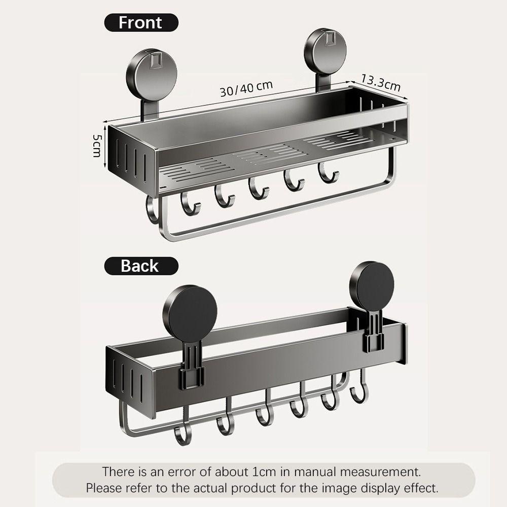 Carbon Steel Suction Cup Bathroom Rack No-punch Wall Mount Shower Storage Shelf 30/40CM Strong Load-bearing Capacity