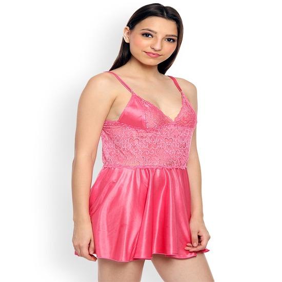 Ladysta Women's Solid Satin Babydoll  Nightwear Freesize (S  M L)