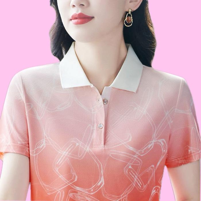 

Женская футболка с короткими рукавами, летняя футболка-поло с цветным принтом для новоиспеченных мам, большой размер, летняя футболка с лацканами M