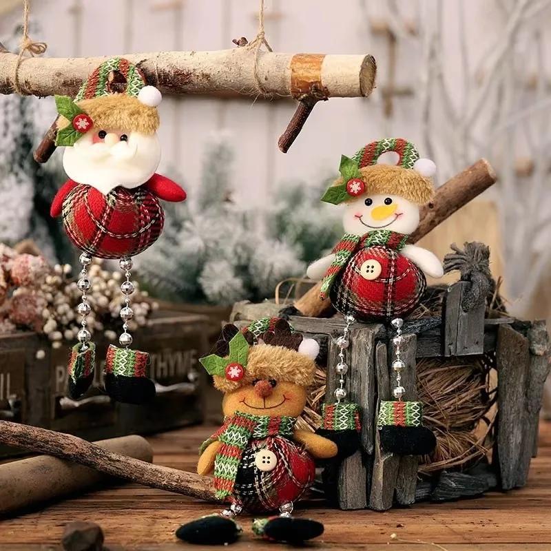 1 Pcs Christmas Decorations Window Decorations Room Decorations Small Figurines Plaid Cloth Beads Legs Holiday Pendants Gifts