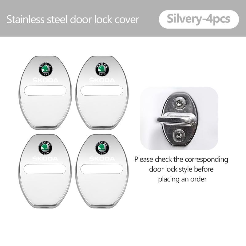AAAJF1 4Pcs Zinc Alloy Car Door Lock Buckle Protective Covers For Skoda S Kodiaq Octavia 2 3 Yeti Karoq Rapid Fabia VII VRS
