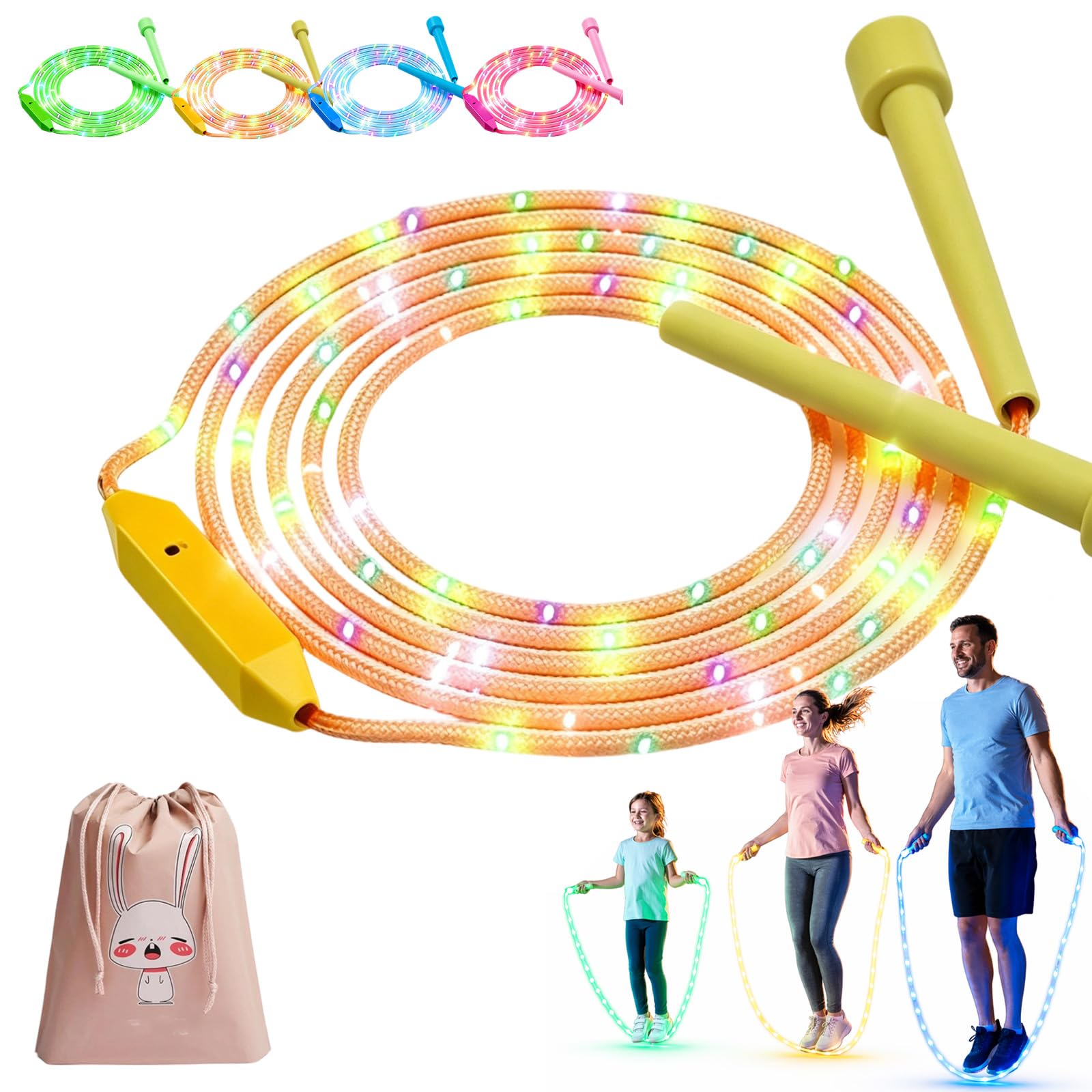 

LED Light Up Jump Rope for Kids, Adjustable Glowing Kids Skipping Rope for Boys and Girls,9.2in Length Colorful Luminous Jumping for Fitness Basic жовтий