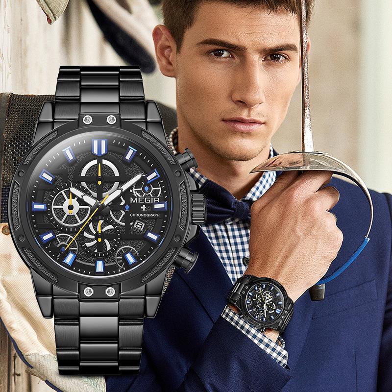 Men'S Watch, Versatile Sports Business Timing Luminous Steel Belt Quartz Men'S Watch 2108