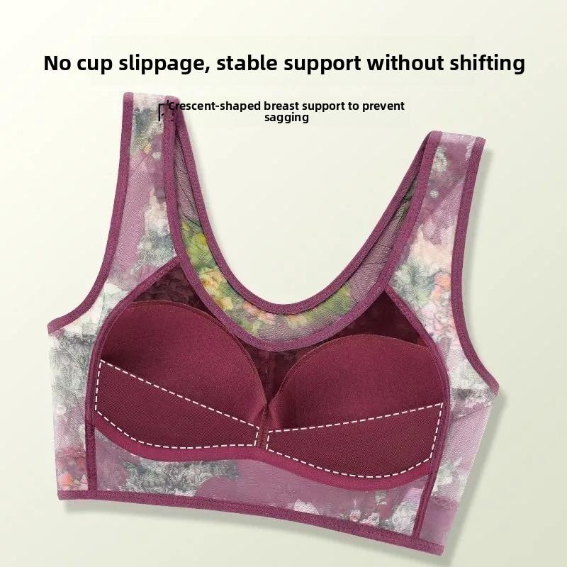 Sexy Pattern Printed Plus Size Vest Bra, One-Piece Fixed Cup Wireless Breathable Women Bra