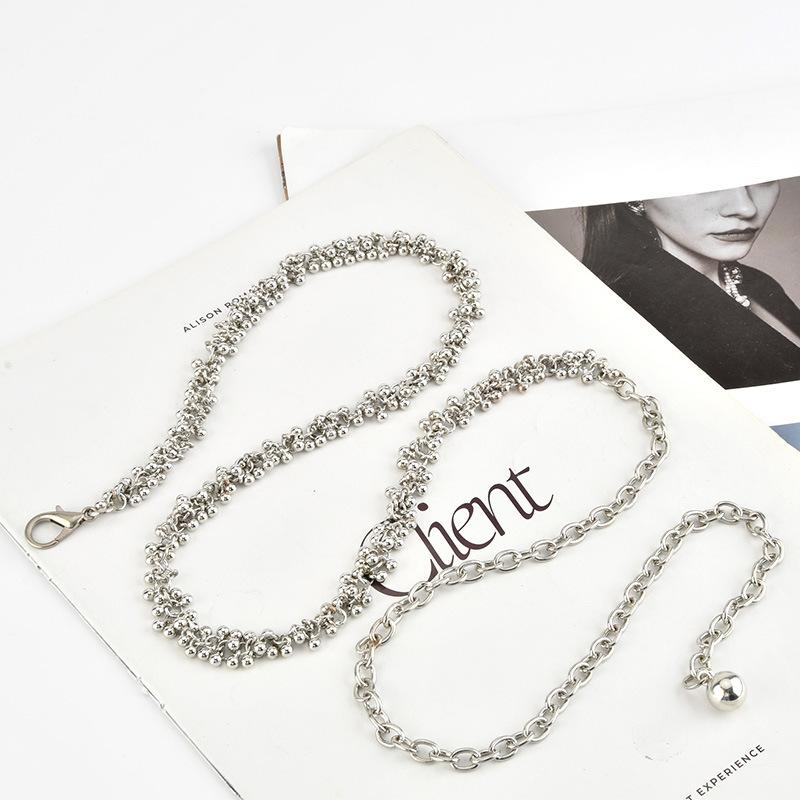 French Retro Pure Niche Metal Waist Chain Women's Decorative Dress Suit Bead Accessories Belt Girls