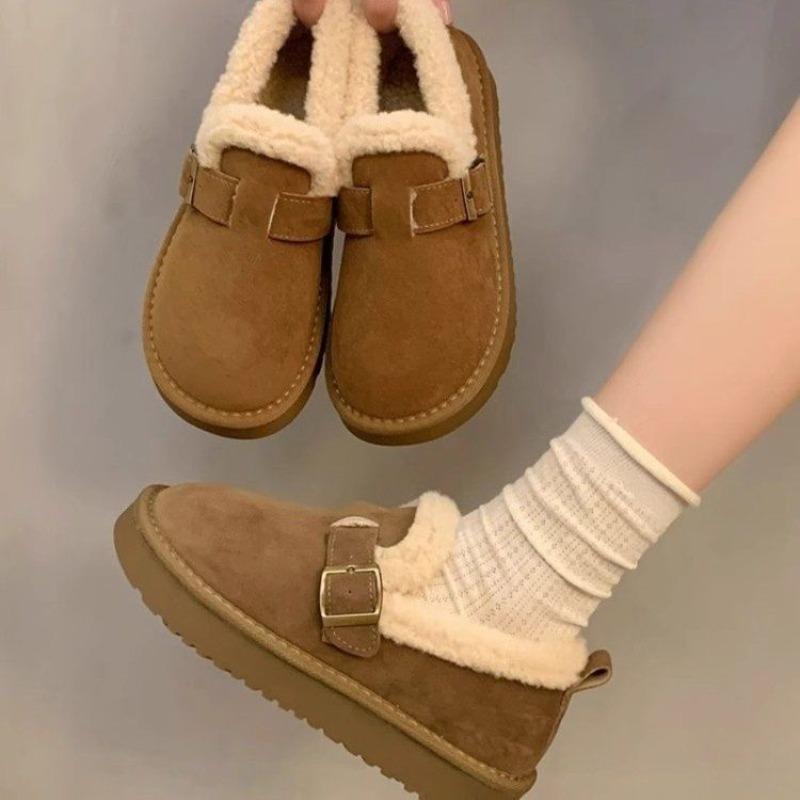 New Thick-soled Boken Shoes, Women's Fleece Anti-slip Woolen Shoes, Flat Bread Shoes, Cotton Shoes