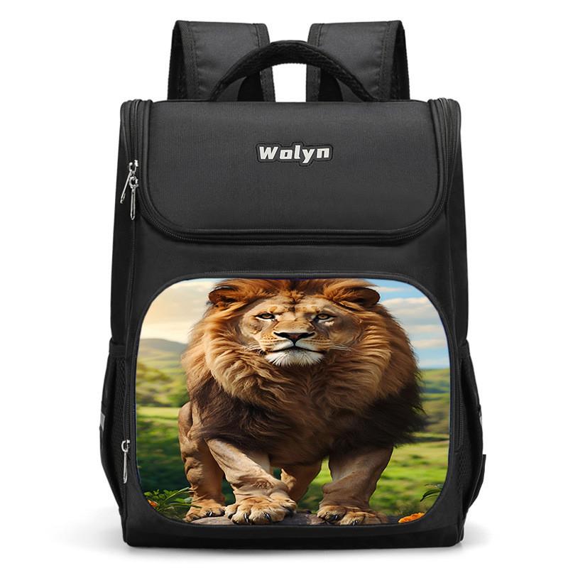 Spacious Lion-themed Backpack For Elementary School Kids Oxford Fabric Lightweight