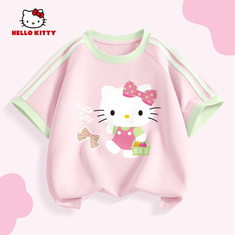 Hello Kitty Girls' Short-Sleeved T-Shirt Summer 2026 New Kidsren's Pink Bottoming Shirt Sweet Girl's Top