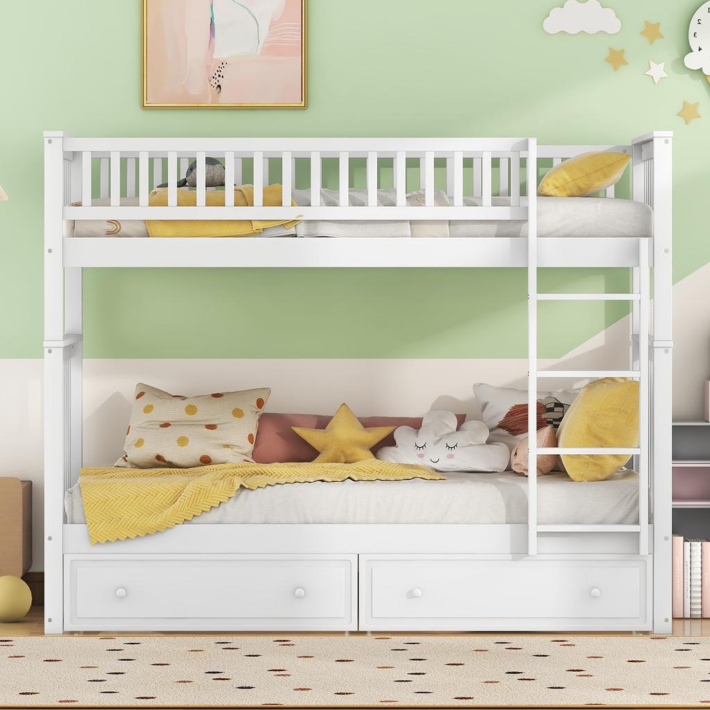 Letti a Castello 90x200cm, Letti per Bambini, Letti Funzionali, Letto a Castello con Cassetti, Letti Trasformabili, Bianco
