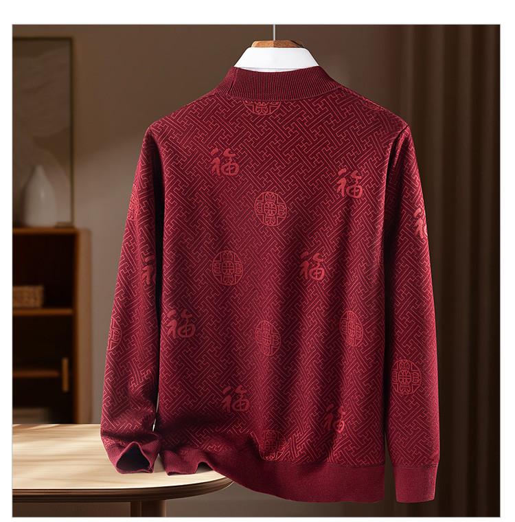 [New Year's Blessing] Knitted sweater with wool and velvet for men, autumn and winter, middle-aged and elderly, dad outfit