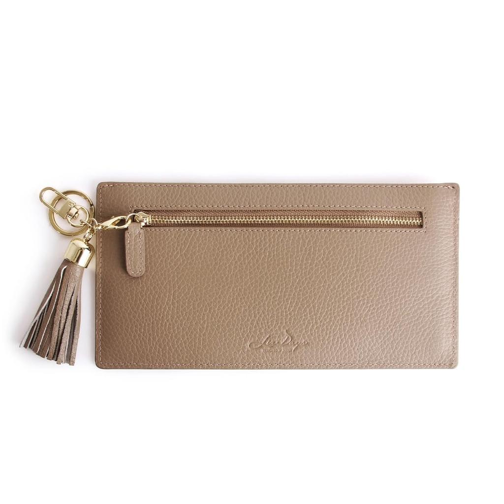 Lizdays Slim Genuine Leather Long Gray Size F Skimming-Resistant Wallet, Beige,