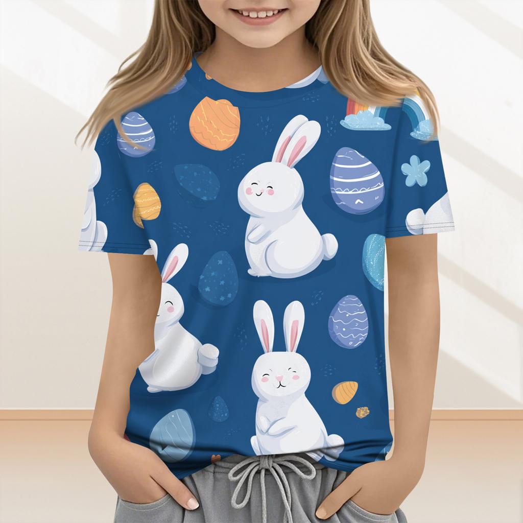 Children's Casual And Fashionable Easter Clothing, Featuring Bunnies, Easter Eggs, And Printed Short-sleeved Tops And T-shirts.