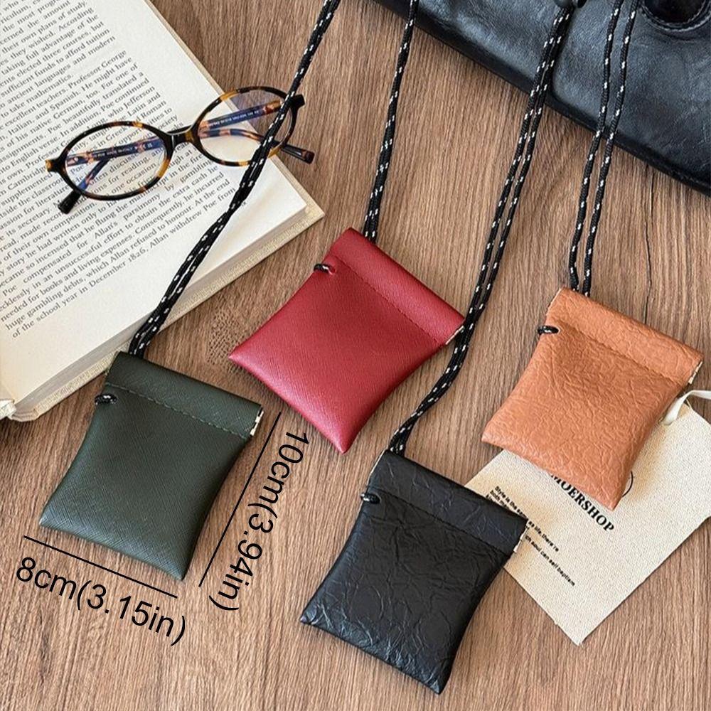 Travel Hanging Neck Coin Purse Korean Style Small Storage Bag Pu Leather Coin Purse  Streetwear