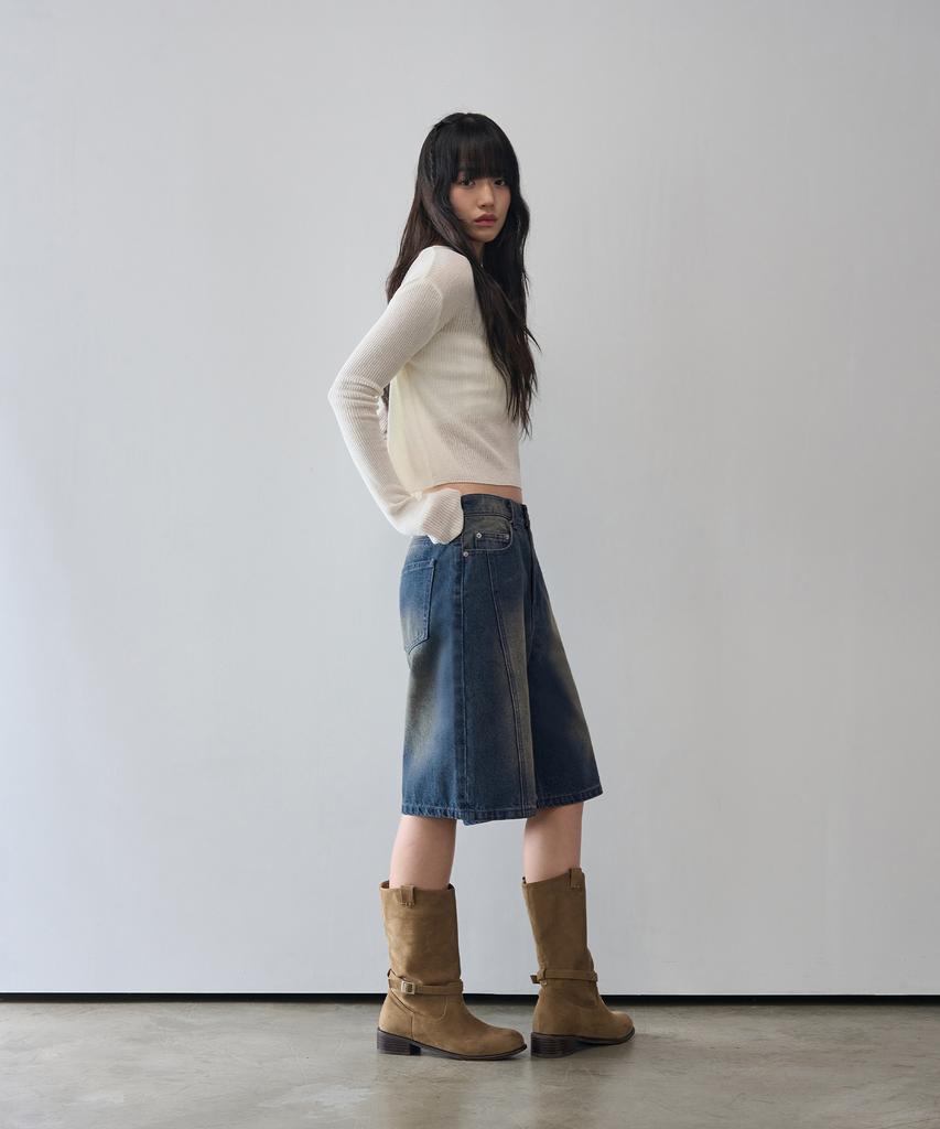 Awodeijeu Wavy Curved Bermuda Denim Pants [Blue]