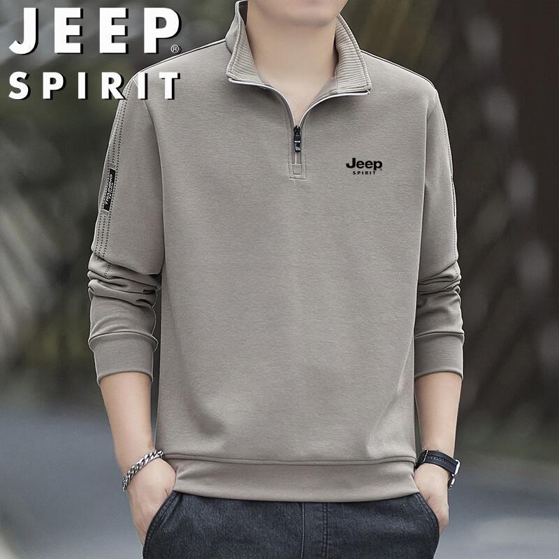 JEEP SPIRIT Men's Half-Zip Stand-Collar Long Sleeve Casual Sweatshirt