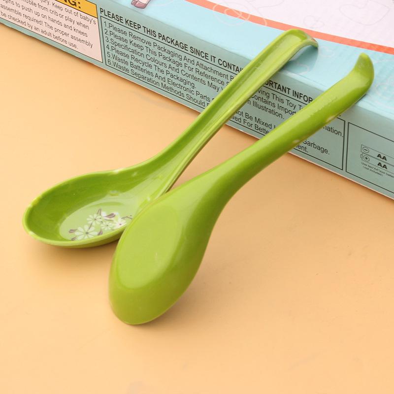 5/10Pcs Break-Resistant Melamine Spoon Thickened Flower Soup Spoons With Hook Portable Long Handle Plastic Food Tableware Green
